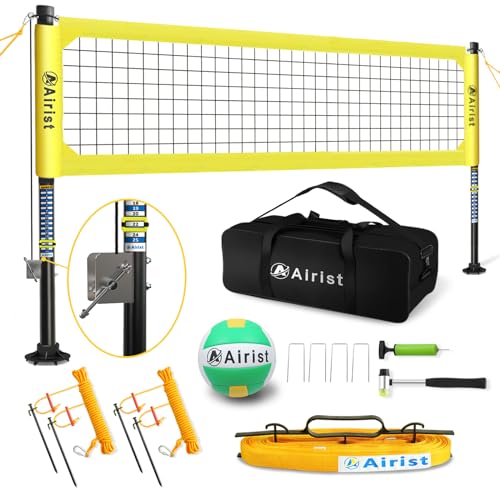 Airist Strapazierfähiges Volleyballnetz für den Außenbereich mit Anti-Aging-System, verstellbaren Aluminiumstangen, professionelles Volleyballnetz-Set für Garten und Strand, Volleyball und Tragetasche von Airist