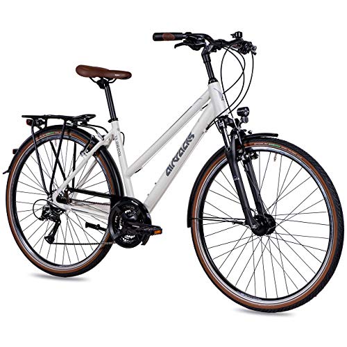 Airtracks Damen Trekking Fahrrad 28 Zoll Trekkingbike TR.2820L City Bike Trekkingrad Shimano ACERA RD-T3000 24 Gang Kettenschaltung Nabendynamo Weiß Matt Damen 48cm Körpergröße 155-170cm von Airtracks