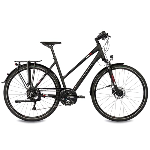 Airtracks Damen Trekking Fahrrad 28 Zoll Trekkingbike TR.2830 Trekkingrad Bike City 24 Gang Shimano ALIVIO RD-M3100 SGS Kettenschaltung Nabendynamo Schwarz Matt - Damen 48cm Körpergröße 155-170cm von Airtracks