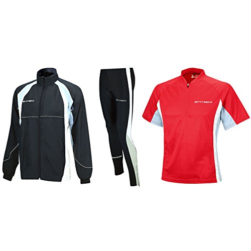 Airtracks FUNKTIONS-LAUFSET - Tight-LANG + T-Shirt Kurzarm + Laufjacke - rot-schwarz - M von Airtracks