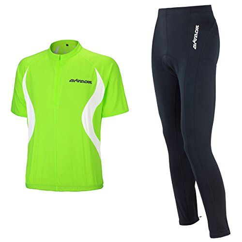 Airtracks FUNKTIONS RADTRIKOT Set/Fahrradhose LANG + Fahrradtrikot Kurzarm Team/ATMUNGSAKTIV/Reflektoren - schwarz-neon - XXL von Airtracks