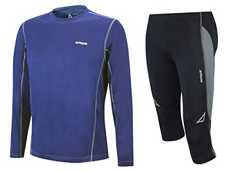 Airtracks Funktions Laufset Laufhose 3/4 Lang Pro Air + Laufshirt Langarm Pro Air - Atmungsaktiv - Schnelltrocknend - blau-schwarz - XXL Airtracks Funktions Laufset Laufhose 3/4 Lang Pro Air + Laufshirt Langarm Pro Air - Atmungsaktiv - Schnelltrocknend - blau-schwarz - XXL von Airtracks