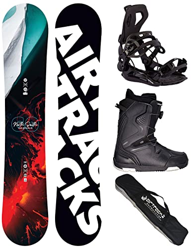 Airtracks Herren Snowboard Set Freestyle Freeride Board North South Four Wide 157 + Snowboard Bindung Master + Boots Strong ATOP 40 + Sb Bag von Airtracks