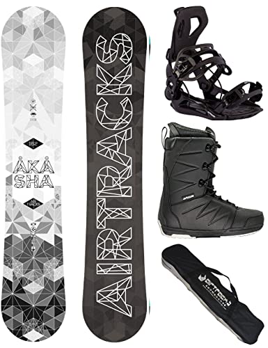 Airtracks Herren Snowboard Set Freestyle Freeride Wide Board Akasha Wide 152 - Snowboard Bindung Master - Softboots Star Black 44 - SB Bag von Airtracks