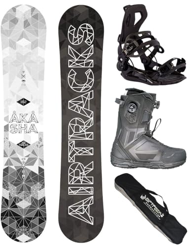 Airtracks Herren Snowboard Set Freestyle Freeride Wide Board Akasha Wide 157 - Snowboard Bindung Master - Softboots Master Pro Dual ATOP 43 - SB Bag von Airtracks