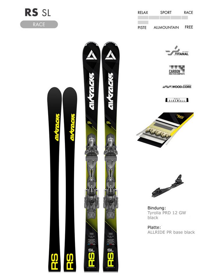 Airtracks Rennski Airtracks Master Pro RS SL Slalom Ski mit Bindung Tyrolia PRW 12 GW, Ski Längen 155cm, 165cm - Modell 2025 von Airtracks