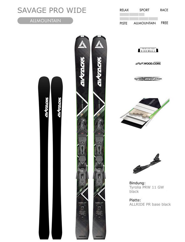 Airtracks Ski Airtracks Savage Pro Wide Allmountain Ski mit Bindung Tyrolia PR 11 GW, Ski Längen 172cm, 182cm - Modell 2025 Airtracks Ski Airtracks Savage Pro Wide Allmountain Ski mit Bindung Tyrolia PR 11 GW, Ski Längen 172cm, 182cm - Modell 2025 von Airtracks