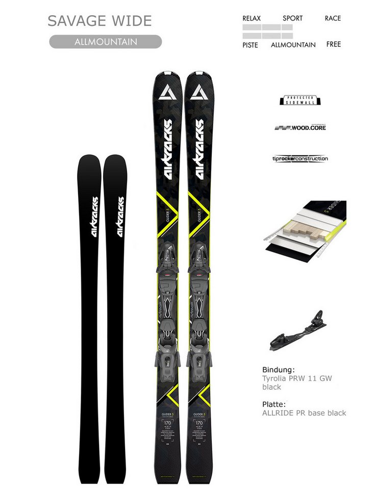 Airtracks Ski Airtracks Savage Wide Allmountain Ski mit Bindung Tyrolia PR 11 GW, Ski Längen 162cm, 170cm, 178cm - Modell 2025 Airtracks Ski Airtracks Savage Wide Allmountain Ski mit Bindung Tyrolia PR 11 GW, Ski Längen 162cm, 170cm, 178cm - Modell 2025 von Airtracks