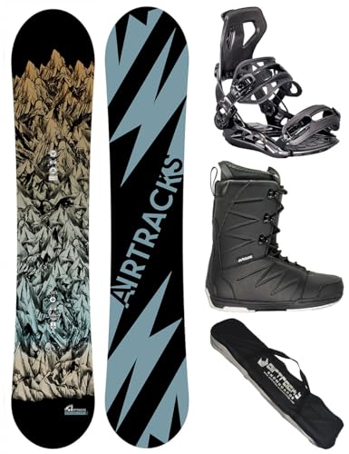 Airtracks Snowboard-Set Herren Snowboard Wide Mountain Lines Freestyle Freeride 156 - Snowboard Bindung Master - Softboots Star 41 - SB Bag von Airtracks