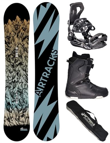 Airtracks Snowboard-Set Herren Snowboard Wide Mountain Lines Freestyle Freeride 159 - Snowboard Bindung Master - Softboots Strong ATOP 45 - SB Bag von Airtracks