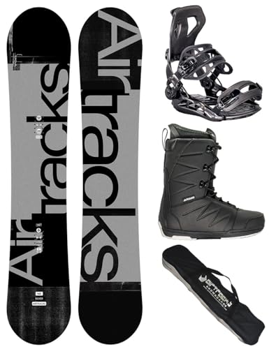 Airtracks Snowboard-Set Herren Snowboard Wide Silver Freestyle Freeride 155 - Snowboard Bindung Master - Softboots Star 43 - SB Bag von Airtracks