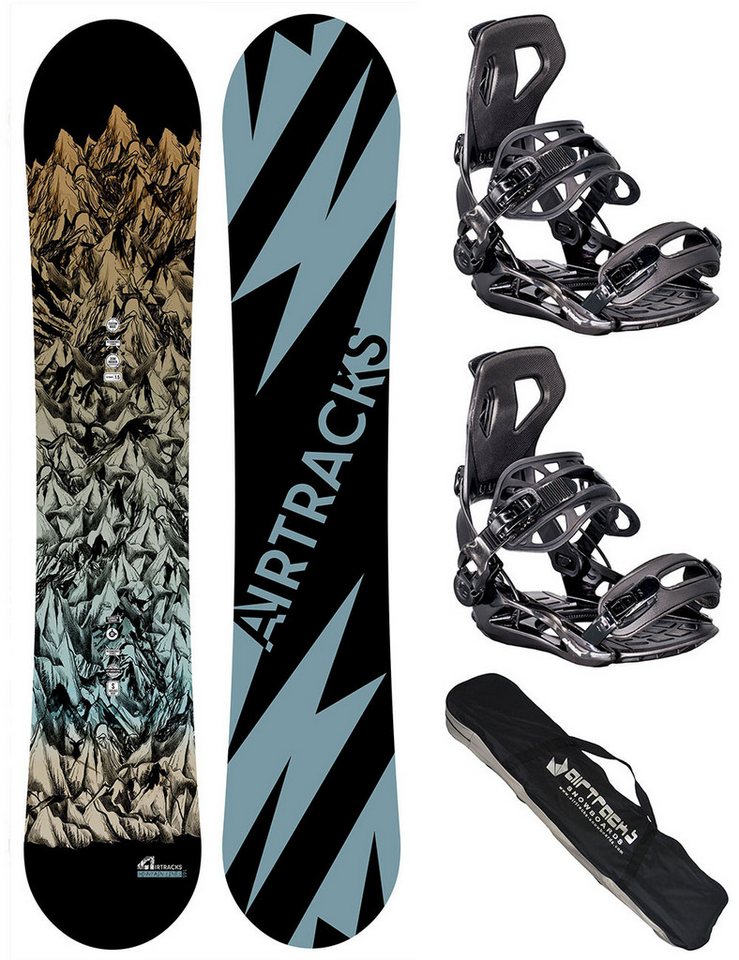 Airtracks Snowboard Snowboard Set Mountain Lines Rocker+Master Pro ME+Bag (Snowboard Set Mountain Lines Rocker+Master Pro ME+Bag, 3 St., 3er Pack) von Airtracks