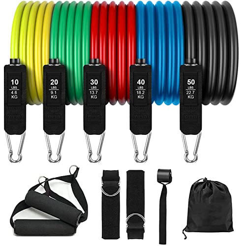 Resistance Bands Fitnessbänder Widerstandsbänder Set: Fitnessbänder Set Expander Gymnastikband mit 5 Fitnessbänder, Türanker, Griffs, Fußschlaufen, Springseil für Krafttraining Muskelaufbau Pilates von HAPPTWS