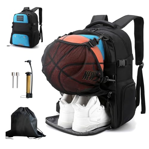 Aisny Basketball-Tasche, 30x20x49cm Fußball-Rucksack mit Ballfach, Basketball-Ausrüstungstasche mit Separatem Belüftetem Schuhfach für Basketball, Fußball, Volleyball, Sport, Training, Fitnessstudio von Aisny