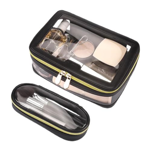 Transparenter Kulturbeutel mit Reißverschluss, tragbare Kosmetiktasche | Kosmetiktasche mit großem Fassungsvermögen, transparent,Transparentes Leder-Make-up-Etui-Set, von Aisyrain