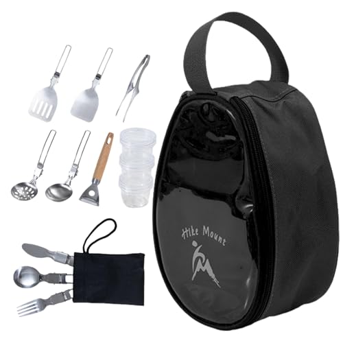 Aizuoni Camping-Küchenset, Camping-Utensilien-Set - 11-teiliges Grill-Kochgeschirr-Set mit Schüsseln und Gabeln,Faltbare Organizer-Tasche für trinkbares Campingzubehör, Kochgeschirr-Set zum Wandern von Aizuoni