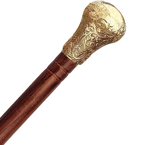 Ajuny Walking Sticks für Männer Frauen Senioren Holzstöcke mit abnehmbarem Messingknauf Griff Golden Finish Faltbare dekorative Rohr 36 Zoll von Ajuny