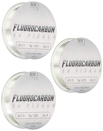 Akiro 100% Fluorocarbon Fischschnur Unisex Erwachsene, Unisex - Erwachsene, AMFL3X50M.17.19.20, durchsichtig, 0.17-0.19-0.2 mm von Akiro