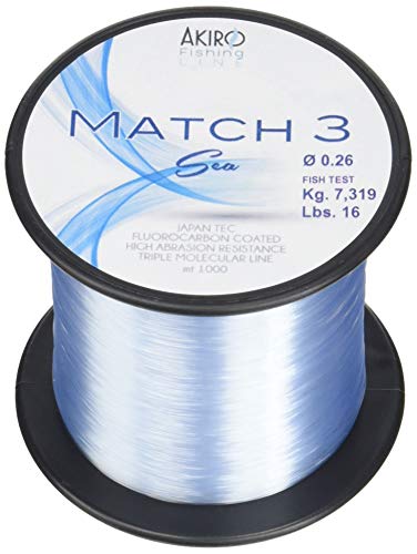 Akiro Match 3 Sea, Fischschnur, Unisex, für Erwachsene, Unisex - Erwachsene, AMMATSEABL1000.026, Azzurro Fluo, 0.26 mm von Akiro