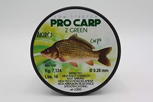 Akiro PRO-Carp 2 Fischschnur Unisex Erwachsene, Unisex - Erwachsene, AMCARP2GR1000.028, dunkelgrün, 0.28 mm von Akiro
