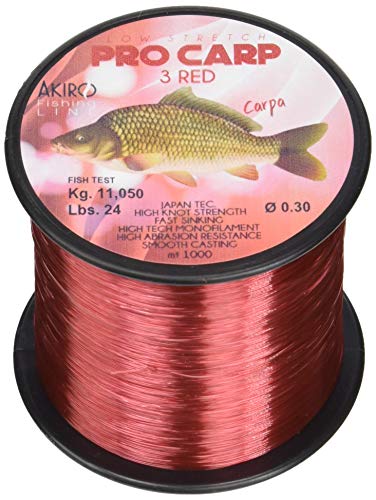 Akiro PRO-Carp 3 Fischschnur Unisex Erwachsene, Unisex - Erwachsene, AMCARP3RE1000.035, rot, 0.35 mm von Akiro