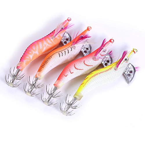 4Pcs Luminous Plastic Shrimp Bait Tintenfisch Jigging Köder Night Dawn Fishing 4 STK Köder, leuchtende Kunststoff Garnelen Jig lockt Nacht Morgendämmerung Angeln von Akozon