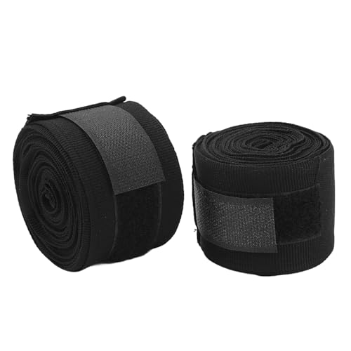 Akozon 2 Stück Boxbandagen, Schnell Trocknende Handschutzbandagen aus Baumwolle, 5 M Halbelastisch, Klettverschluss-Design für Kickboxen, Muay Thai (Black) von Akozon