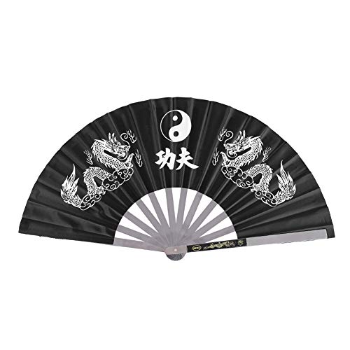 Akozon Fan d'arts Martiaux, Arts Kung Fu Dance Practice Metal Folding Training Performance Fan Noir Acier Inoxydable Tai Chi Martial (Le Noir) von Akozon