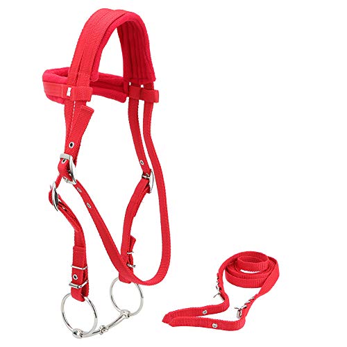 Akozon Rotes Verstellbares Zaumzeug für Pferde, Zügelgeschirr, Kopfstücke, Abnehmbare Trense mit Weichem Kissen. Rotes Verstellbares Pferd von Akozon
