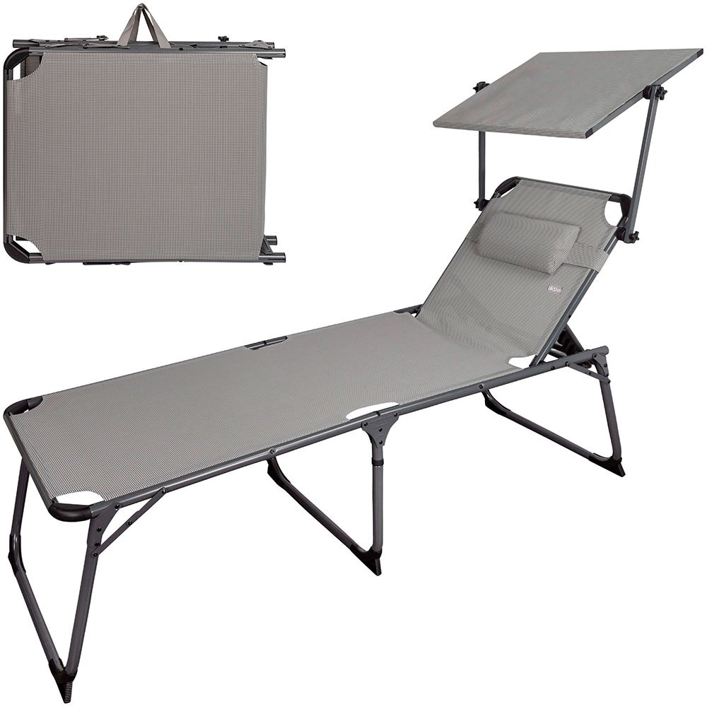 Aktive Folding Sun Lounger With Parasol And Cushion Schwarz,Grau Aktive Folding Sun Lounger With Parasol And Cushion Schwarz,Grau von Aktive