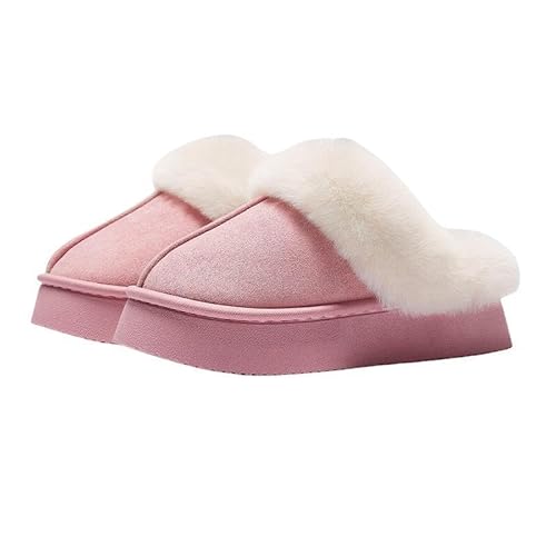 AlHECE Hausschuhe Damen Mann Winter Indoor Solid Color Wildleder Pelz Hausschuhe Damen Home Plattform Warme Uggs Slip-On Damen Schuhe-Rosa-35-36 von AlHECE