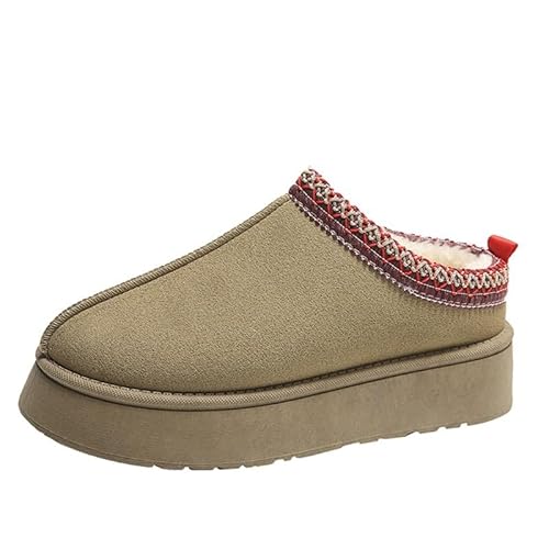 AlHECE Hausschuhe Damen Schneestiefel Für Frauen Winter Kaschmir Warme Dicke Sohlen Ohne Ferse Bedeckte Haar Half Slipper Baumwollschuhe Für Frauen-Khaki-35 von AlHECE