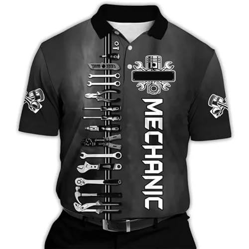 T shirt Herren Sommer Mechanische 3D-Druckgrafik-Polo-Hemden Für Männer Kleidung Freizeitingenieur Jersey Revers Kurzarm Männlicher Tops-C-M von AlHECE