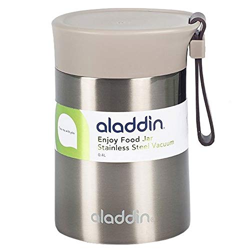 Aladdin Enjoy Thermavac Stainless Steel Food Jar 0.4L – Hält 5,5 Stunden Heiß oder Kalt - Lunchbox mit Doppelwandiger Vakuumisolierung - Auslaufsicher - Silikongurt - BPA-Frei von Aladdin