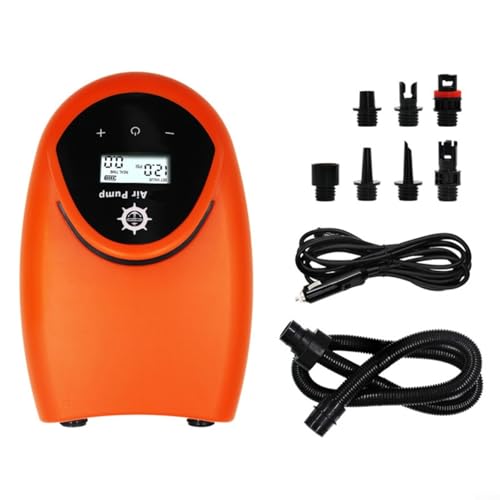 Alanmoship Elektrische Luftpumpe für Paddelbretter, Kajaks, Schlauchboote mit automatischer Abschaltung, LCD-Bildschirm, 7 Düsen (orange) von Alanmoship