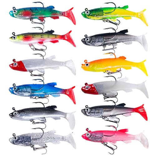 Set mit 12 Angelködern + Box, Gummifisch, 12 g, Barsch, Forelle, Zander, Geschenk für Männer, Kunstköder mit Drillingen Set mit 12 Angelködern + Box, Gummifisch, 12 g, Barsch, Forelle, Zander, Geschenk für Männer, Kunstköder mit Drillingen von Albrsoy