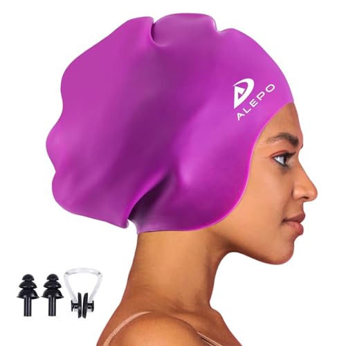 Alepo Extra Large Badekappe Damen Herren, Schwimmkappe Lange Haare Langlebige Silikon mit Ohrschutz, Unisex-Erwachsene Badehaube Bademütze für Dreadlocks Haarverlängerungen Afro Haarwebart(Violett) Alepo Extra Large Badekappe Damen Herren, Schwimmkappe Lange Haare Langlebige Silikon mit Ohrschutz, Unisex-Erwachsene Badehaube Bademütze für Dreadlocks Haarverlängerungen Afro Haarwebart(Violett) von Alepo