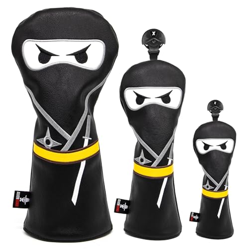 Golfschlägerhaube, 3 Holzschlägerhaube, Ninja-Design, Magnetverschluss, Elegante Stickerei, Premium-Leder, Driver, Fairway-Holz, Hybridklinge, Schläger, Putter-Abdeckung, Holzkopfhaube Golfschlägerhaube, 3 Holzschlägerhaube, Ninja-Design, Magnetverschluss, Elegante Stickerei, Premium-Leder, Driver, Fairway-Holz, Hybridklinge, Schläger, Putter-Abdeckung, Holzkopfhaube von Aliennana