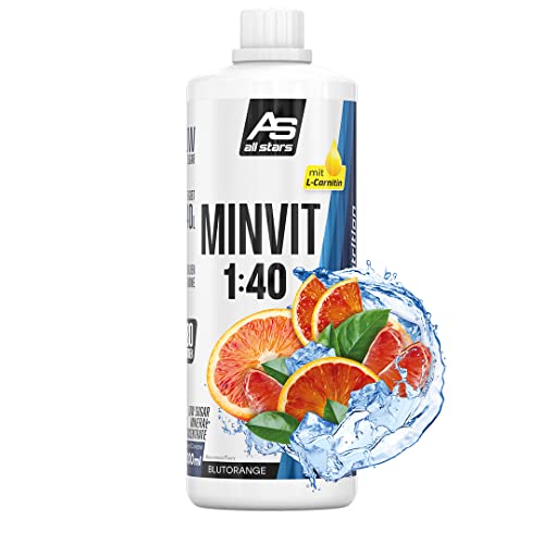 All Stars MINVIT Blutorange Getränkekonzentrat 1L I Sirup inkl. Vitamine & Mineralstoffe I Konzentrat für 40L Getränk I Sport Drink zuckerarm I Getränkesirup mit L-Carnitin von All Stars