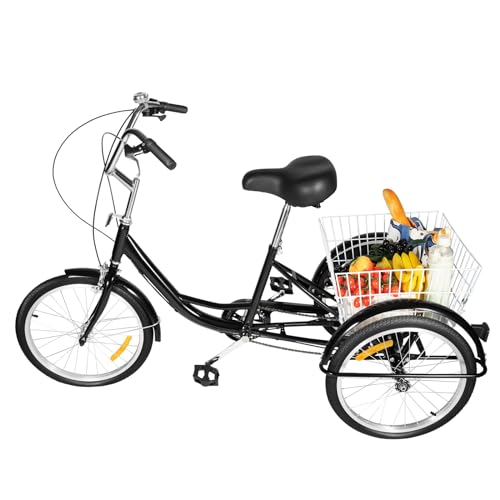 Alnemy 20 Zoll Dreirad Für Erwachsene,3 Rad Fahrrad 8 Geschwindigkeit mit Einkaufskorb und Rückenlehne,Dreirad Trike Bike Radfahren,90 Bandbremse,107 * 28 * 58cm (Schwarz) von Alnemy