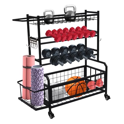 Aufbewahrungsregal für Sportgeräte mit Rädern,Yoga Matte Regal, Verstellbarer Hantelständer, Zuhause Fitnessgeräte Organizer für Yogamatten,Hanteln, Kettlebell,Schaumstoffrolle, Hantelablage Aufbewahrungsregal für Sportgeräte mit Rädern,Yoga Matte Regal, Verstellbarer Hantelständer, Zuhause Fitnessgeräte Organizer für Yogamatten,Hanteln, Kettlebell,Schaumstoffrolle, Hantelablage von Alnemy