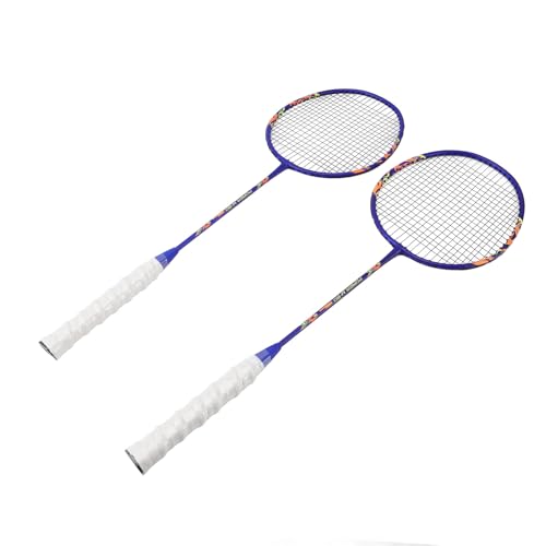 Alomejor 2 Badmintonschläger mit Stoßdämpfendem Anti-Rutsch-Griff, 3 Nylon-Federbälle, Rahmen aus Eisenlegierung für Anfänger (Blau-Orange) von Alomejor