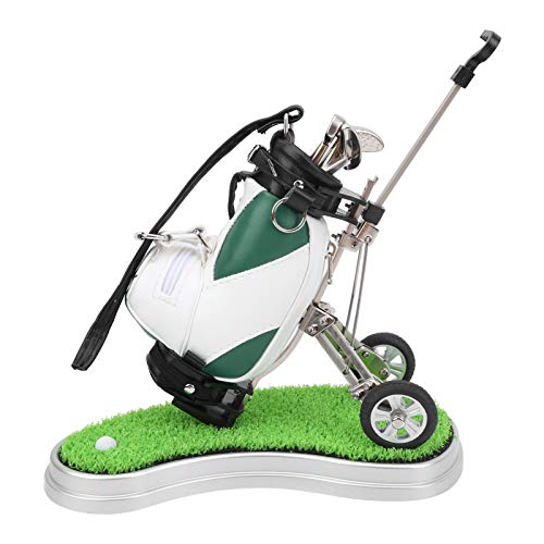 Desktop Golf Bag, Golf Pen Bag Holder Desktop Golf Pen Set mit 3 Kugelschreibern und Mini Bag Alloy Golf Pen Bag mit Basis Golf Souvenirs(Grün Weiß) von Alomejor