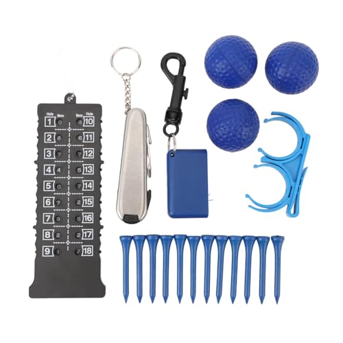 Golf-Zubehörtasche mit Großem Fassungsvermögen, PU-Leder, mit Tee-Set, Punktezähler, Pitchgabel, Ballklemme, Bürste, Aufbewahrungstasche Als (Blue) von Alomejor