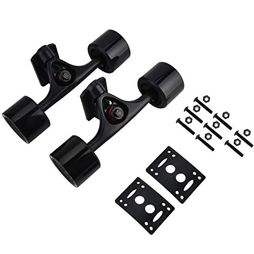 Skateboard LKW Hohe Haltbarkeit Longboard Röllchen Riser Auflage Lagerbolzen 2pcs Set(Schwarze Welle Schwarzes Rad) von Alomejor