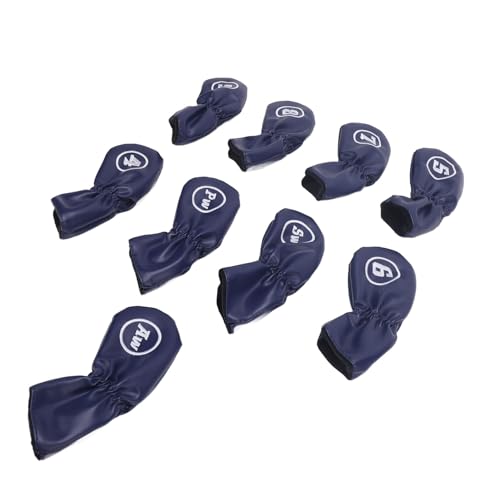 Stilvolles PU-Leder-Golfschläger-Abdeckungsset mit 9 Teilen für Eisen-Treiberschläger, Schützt Ihre Golfschläger Umfassend (Dunkelblau) von Alomejor