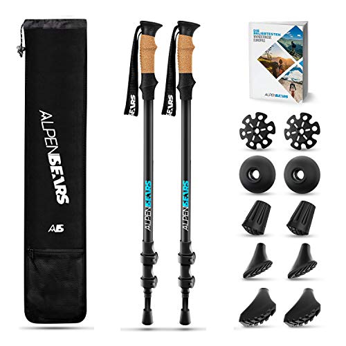 Alpen Bears Nordic Walking Stöcke Damen - Extra leicht mit ergonomischen Echt Kork Griff - Walking stöcke verstellbar mit Gummipuffer Set - Teleskop Wanderstöcke für Damen & Herren von Alpen Bears