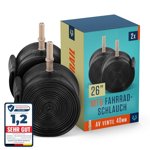 Alphatrail MTB Fahrradschlauch 26 Zoll Rick AV Autoventil 2X Set mit Mobilitätsgarantie I Kompatible Fahrradreifen Schwalbe, Continental UVM. I Fahrrad Schlauch Alphatrail MTB Fahrradschlauch 26 Zoll Rick AV Autoventil 2X Set mit Mobilitätsgarantie I Kompatible Fahrradreifen Schwalbe, Continental UVM. I Fahrrad Schlauch von Alphatrail