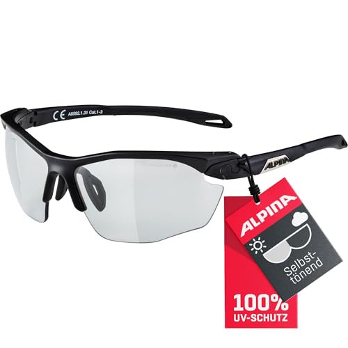 ALPINA TWIST FIVE HR V - Selbsttönende, Bruchfeste & Beschlagfreie Sport- & Fahrradbrille Mit 100% UV-Schutz Für Erwachsene, black matt, One Size von ALPINA