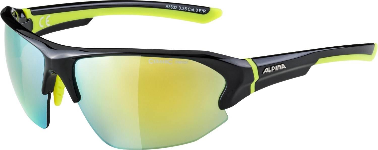 Alpina Lyron HR Sportbrille (335 black neon/yellow, Scheibe: Ceramic mirror, yellow mirror (S3)) von Alpina